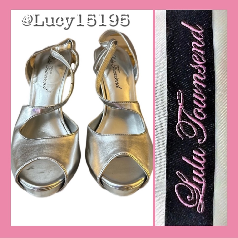 ❤️LuLu Townsend Vintage Casey Metallic Silver Peep Toe Slingback Stilettos